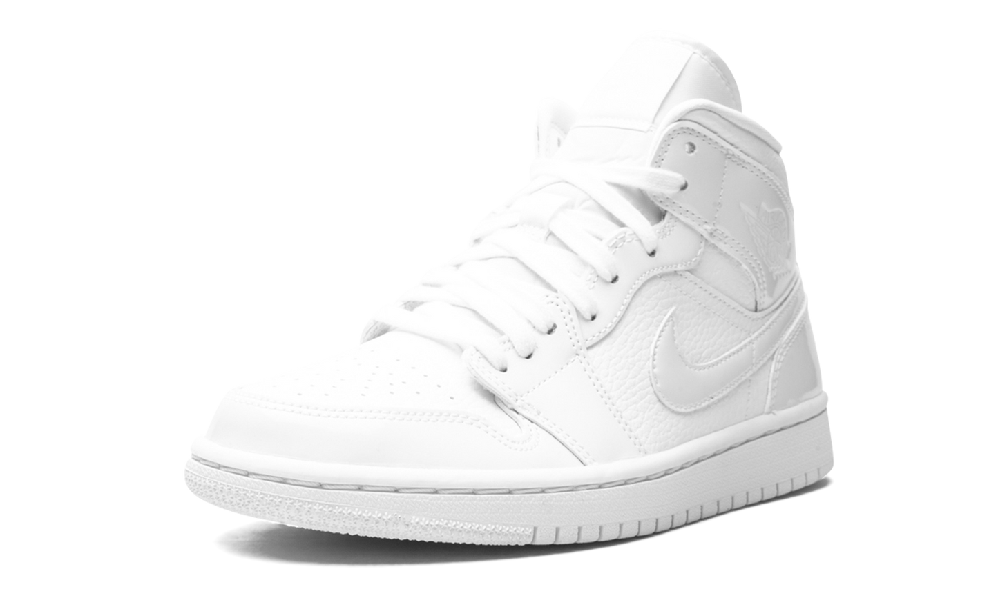 Air Jordan 1 Mid Triple White Patent Swoosh