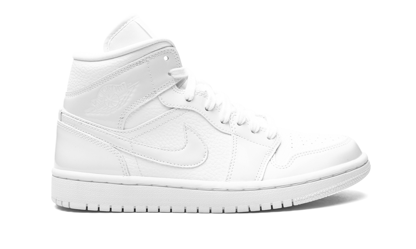 Air Jordan 1 Mid Triple White Patent Swoosh
