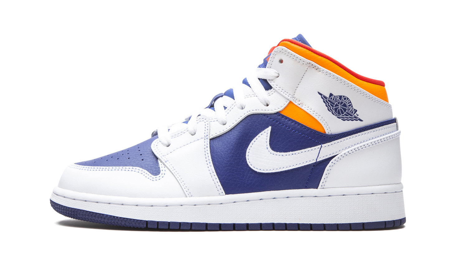Air Jordan 1 Mid White Laser Orange Deep Royal Blue