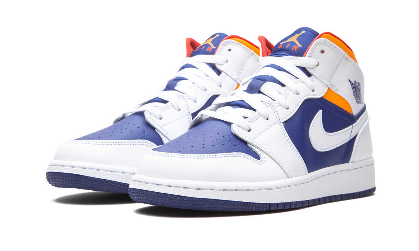 Air Jordan 1 Mid White Laser Orange Deep Royal Blue