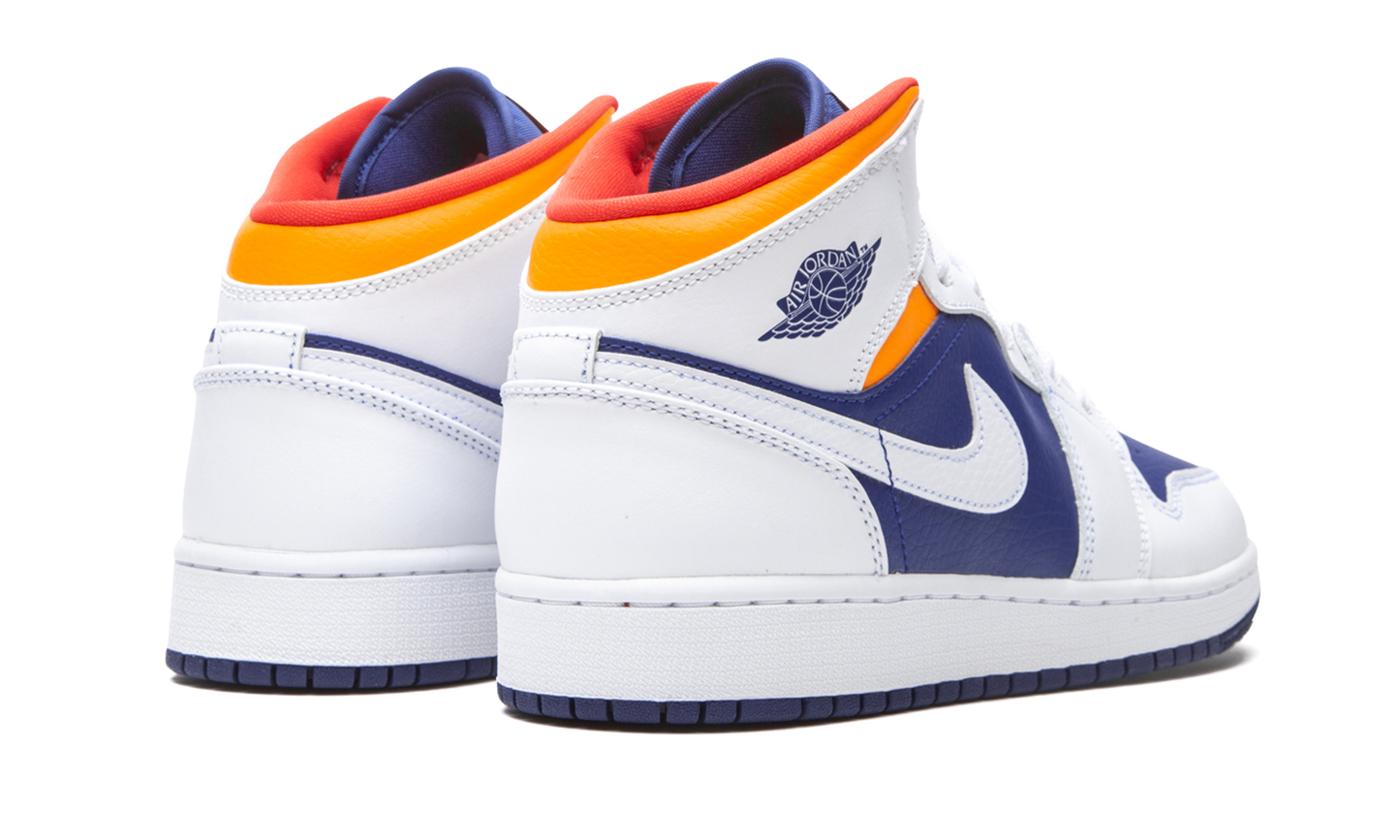 Air Jordan 1 Mid White Laser Orange Deep Royal Blue