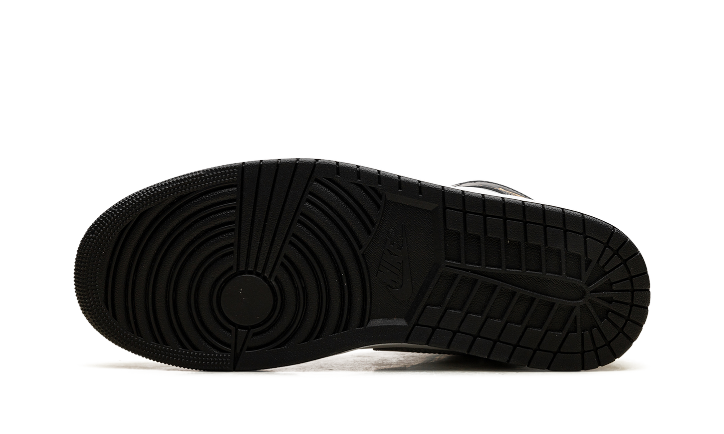 Air Jordan 1 Mid SE Patent Black White Metallic Silver Metallic Gold