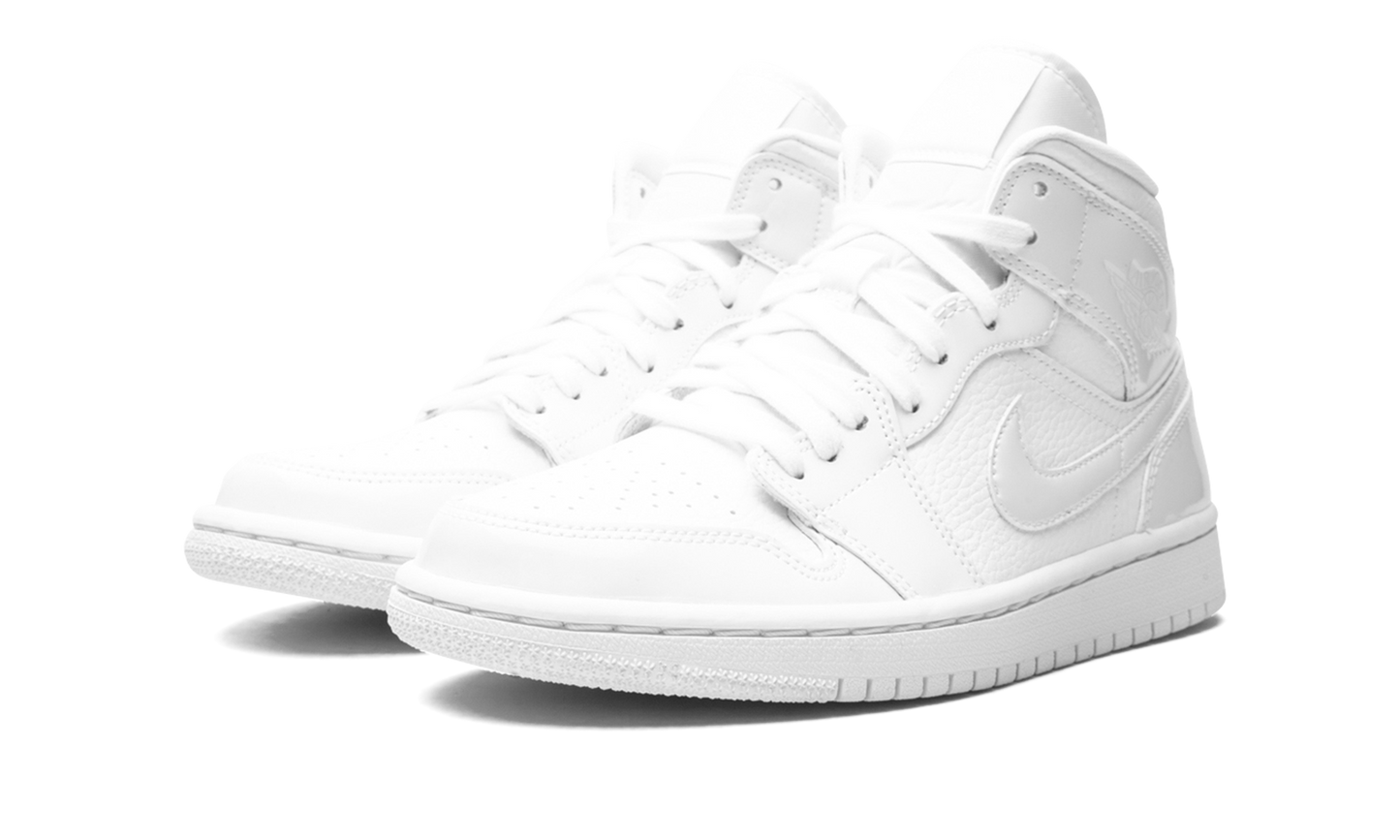 Air Jordan 1 Mid Triple White Patent Swoosh
