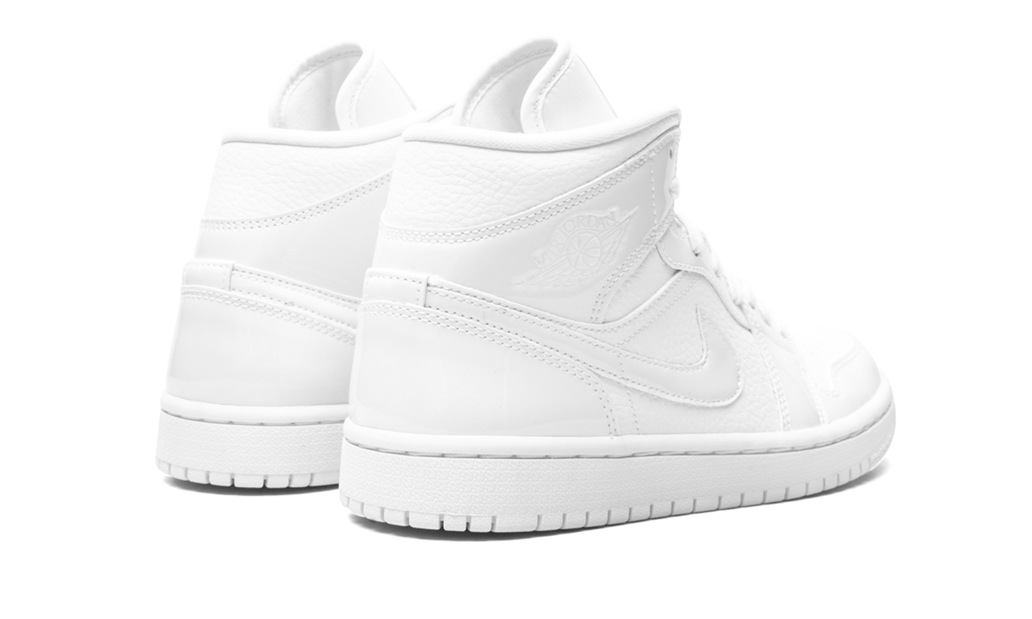 Air Jordan 1 Mid Triple White Patent Swoosh