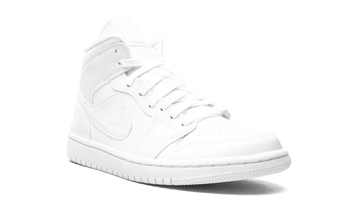 Air Jordan 1 Mid Triple White Patent Swoosh