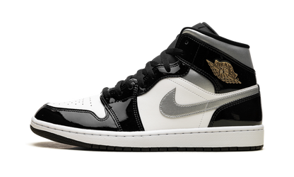 Air Jordan 1 Mid SE Patent Black White Metallic Silver Metallic Gold