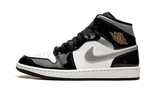 Air Jordan 1 Mid SE Patent Black White Metallic Silver Metallic Gold