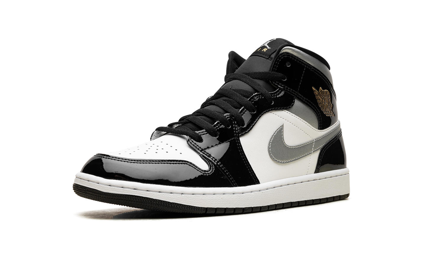 Air Jordan 1 Mid SE Patent Black White Metallic Silver Metallic Gold