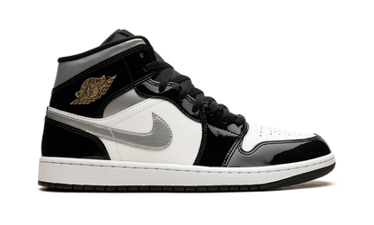 Air Jordan 1 Mid SE Patent Black White Metallic Silver Metallic Gold