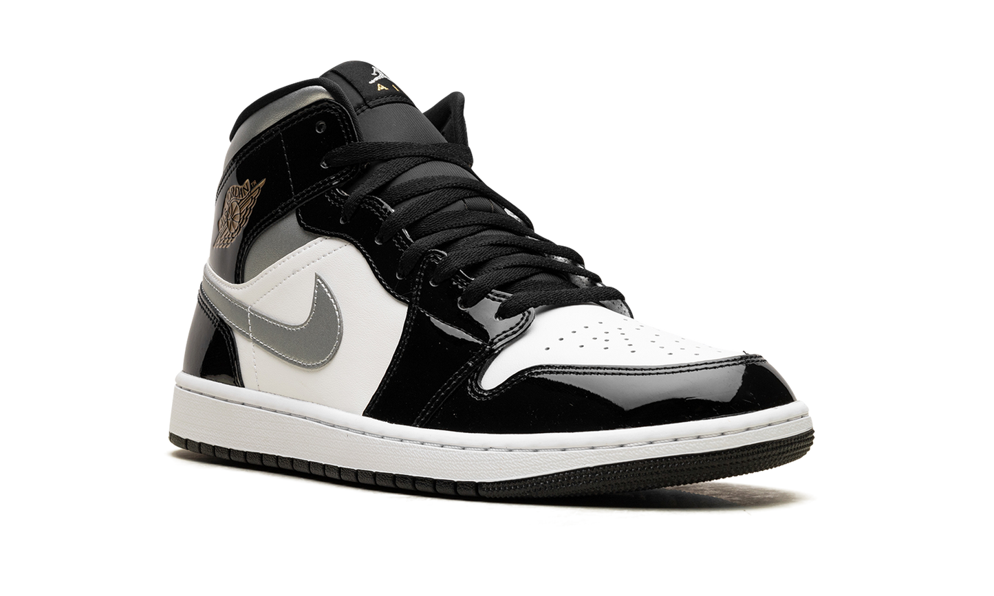 Air Jordan 1 Mid SE Patent Black White Metallic Silver Metallic Gold