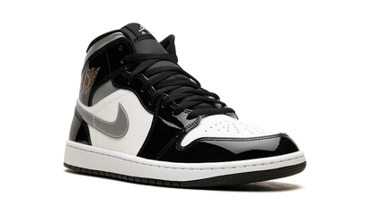 Air Jordan 1 Mid SE Patent Black White Metallic Silver Metallic Gold